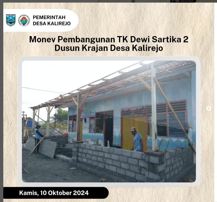 Monitoring dan Evaluasi (Monev) Pembangunan TK Dewi Sartika 2 Desa Kalirejo